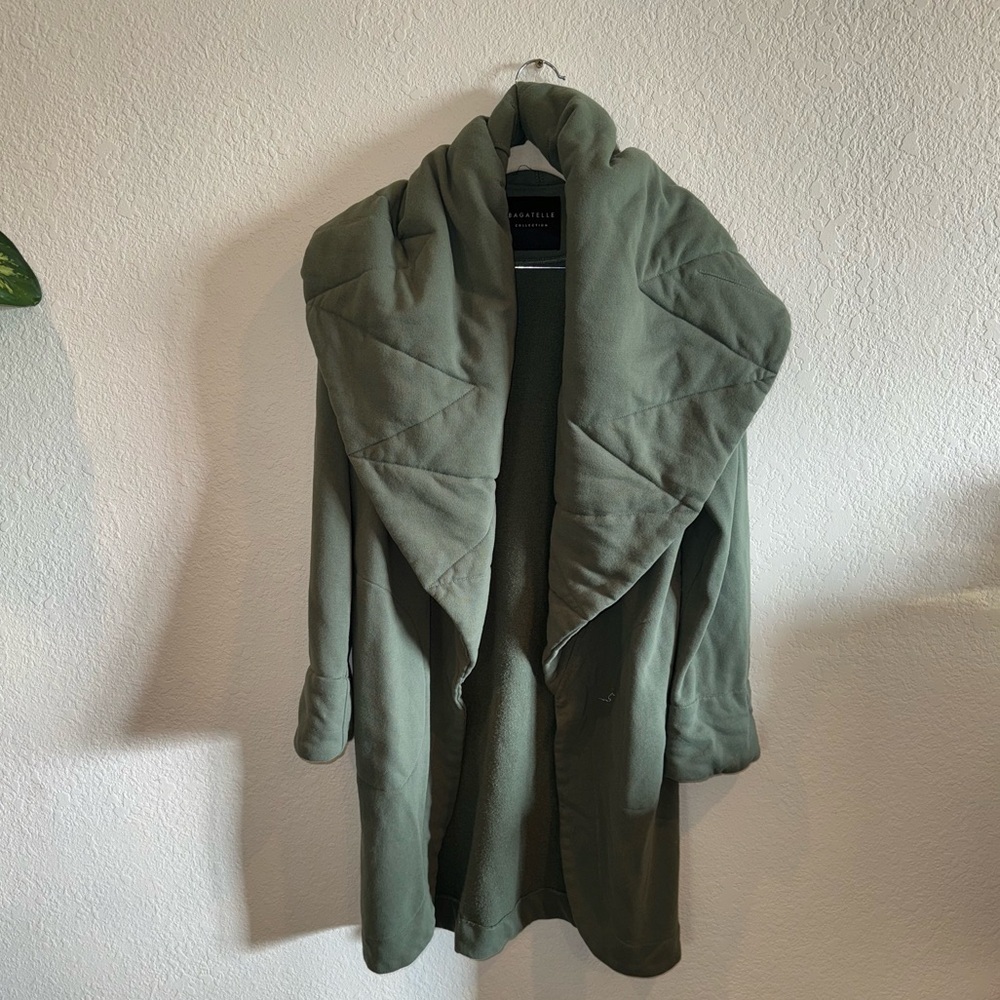 Bagatelle Collection Green Longline Open Shawl Collar Cozy Sweater Jacket XS/S
